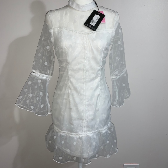 NWT Pretty Little Thing White Spotty Mesh Dress - Picture 3 of 7